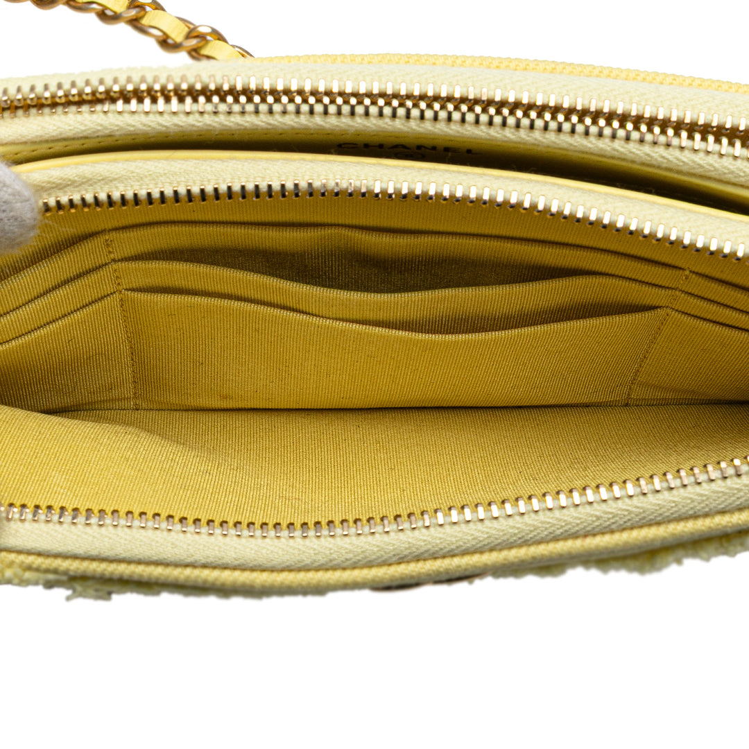 Denim Coco Fringe Double Zip Clutch with Chain Yellow - Gaby Paris