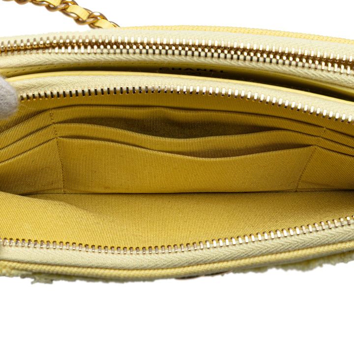 Denim Coco Fringe Double Zip Clutch with Chain Yellow - Gaby Paris