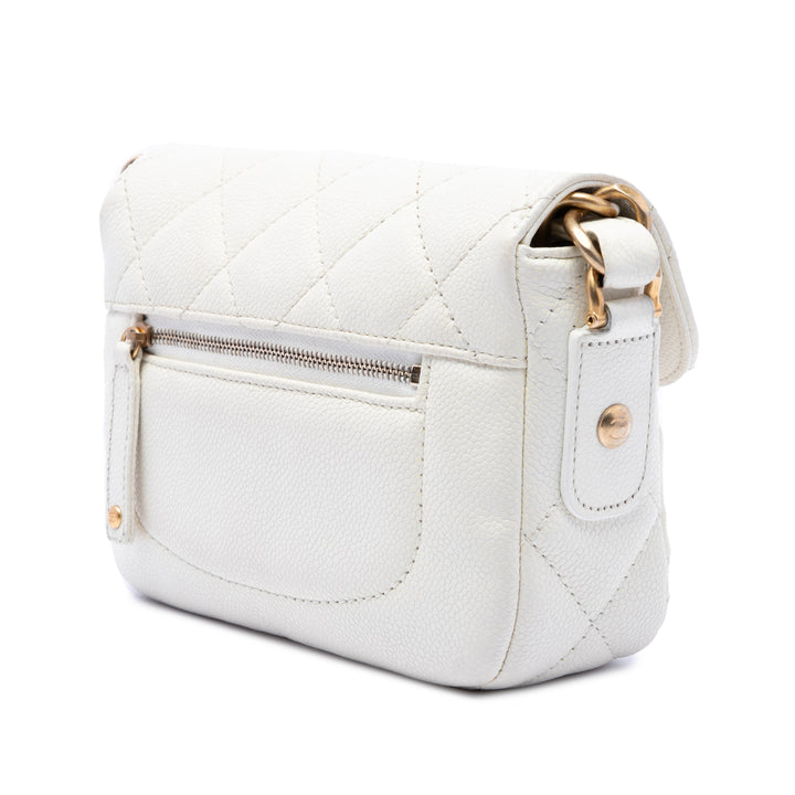 CC Matelassé Messenger à rabat Mini Cuir caviar Blanc