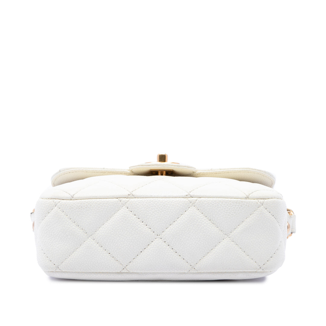 CC Matelassé Messenger à rabat Mini Cuir caviar Blanc