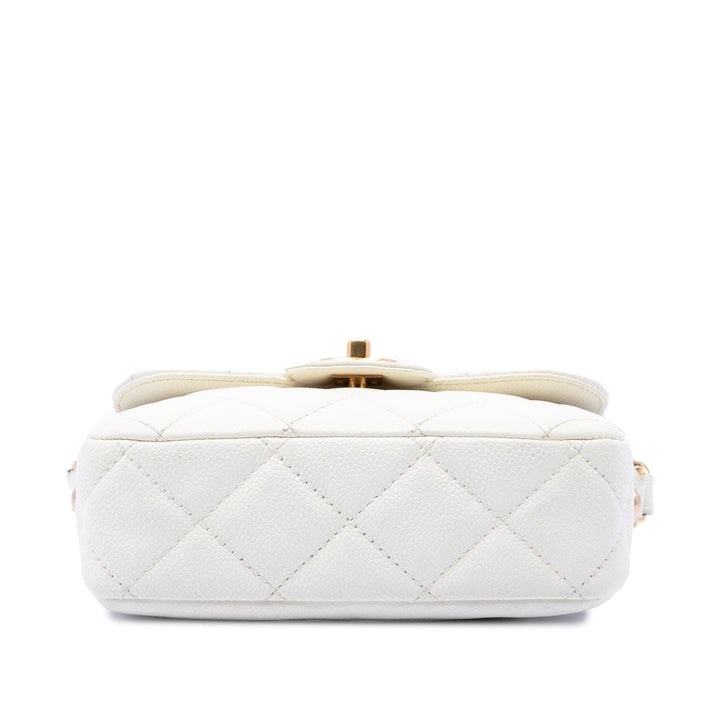 CC Matelassé Messenger à rabat Mini Cuir caviar Blanc