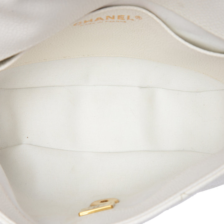 CC Matelassé Messenger à rabat Mini Cuir caviar Blanc