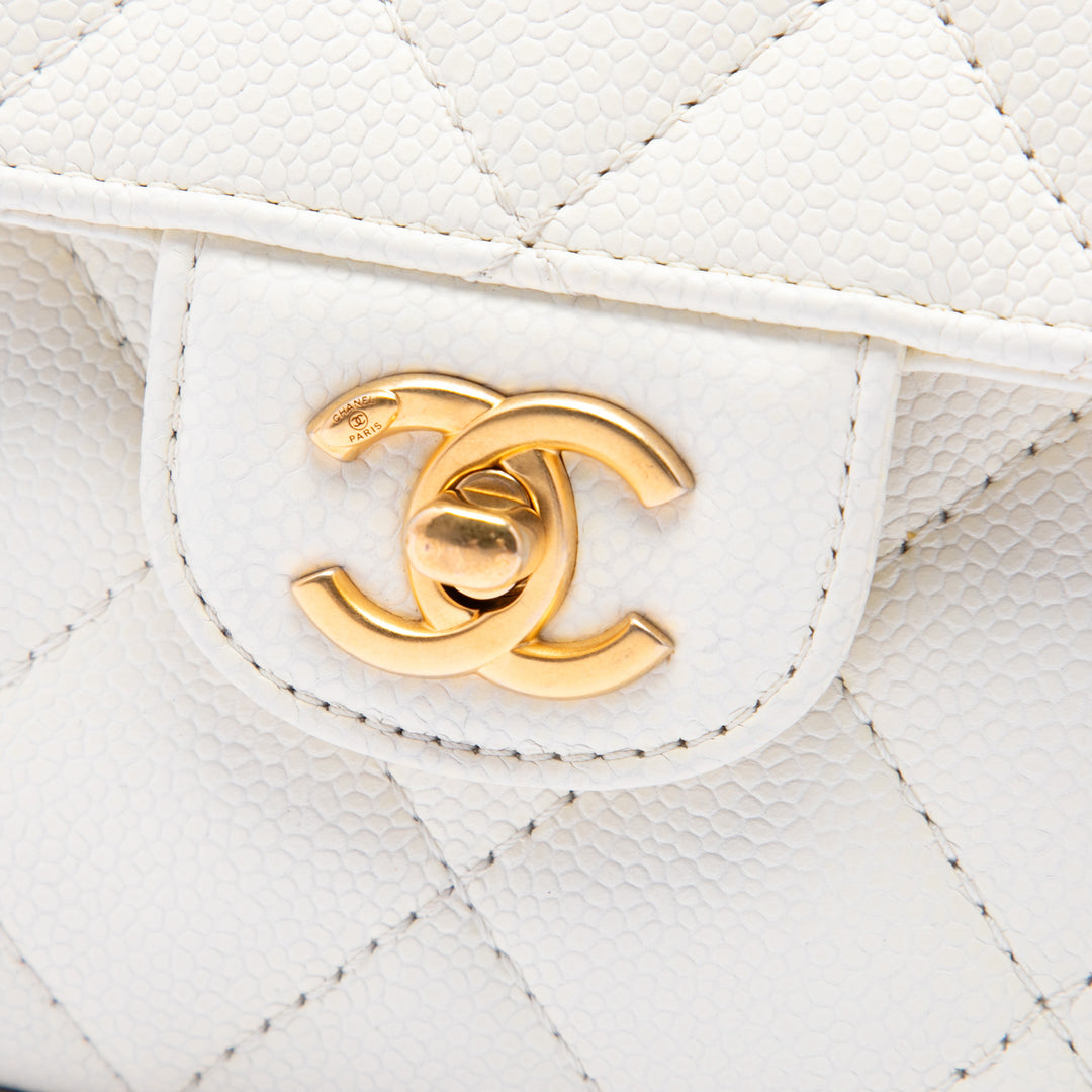 CC Matelassé Messenger à rabat Mini Cuir caviar Blanc