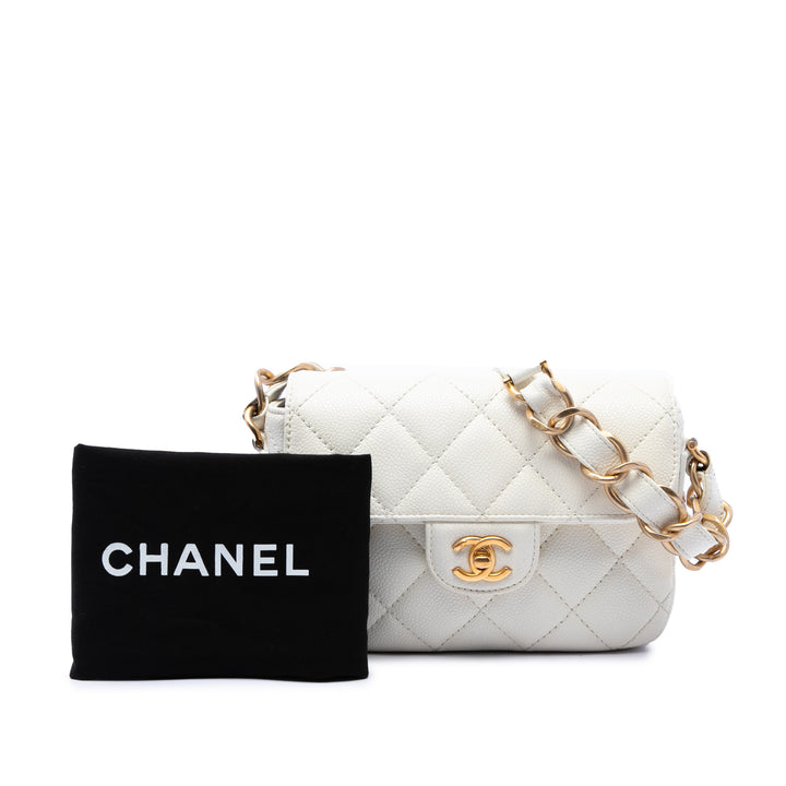 CC Matelassé Messenger à rabat Mini Cuir caviar Blanc
