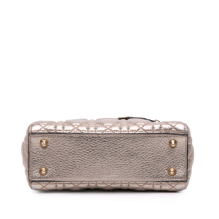 Small Metallic Grained Calfskin Cannage Supple Lady Dior Gold - Gaby Paris