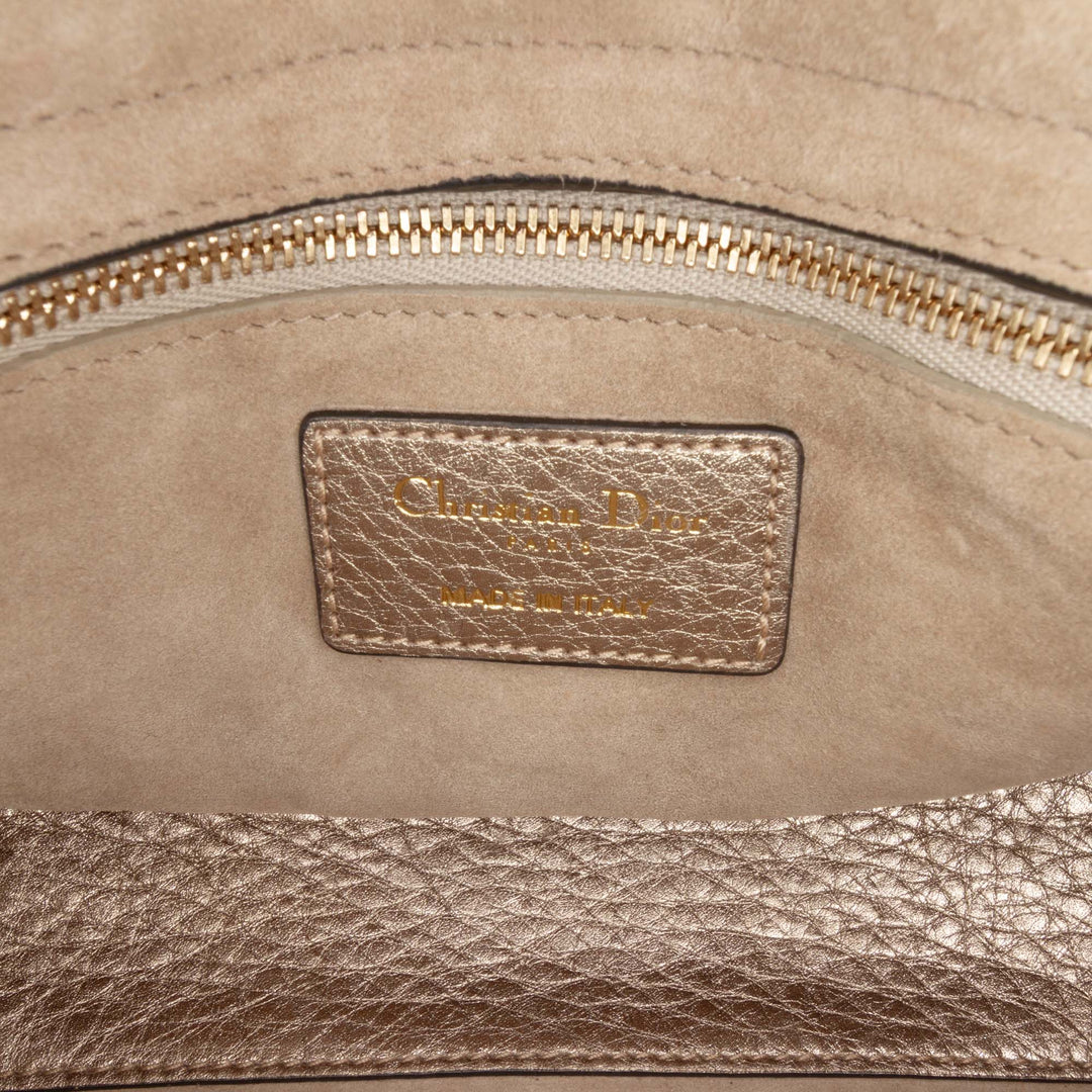 Small Metallic Grained Calfskin Cannage Supple Lady Dior Gold - Gaby Paris