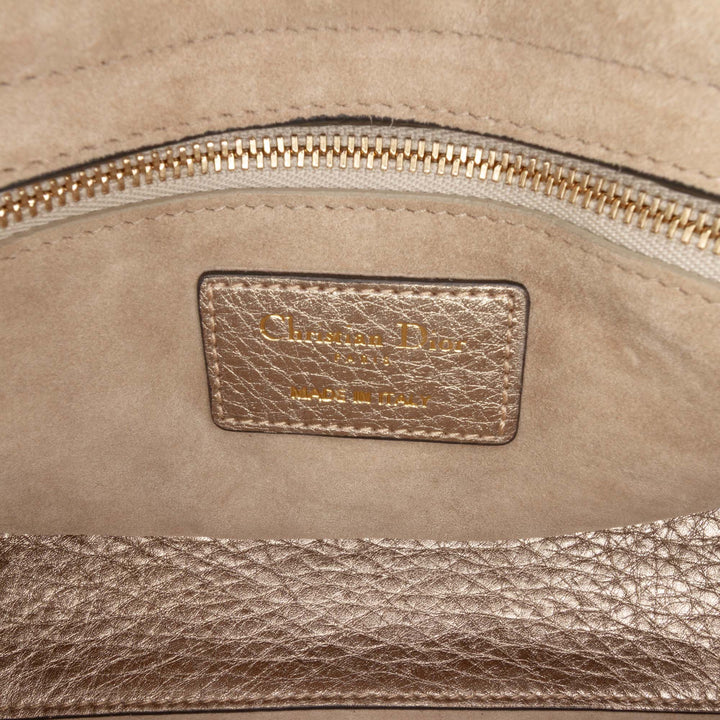 Small Metallic Grained Calfskin Cannage Supple Lady Dior Gold - Gaby Paris