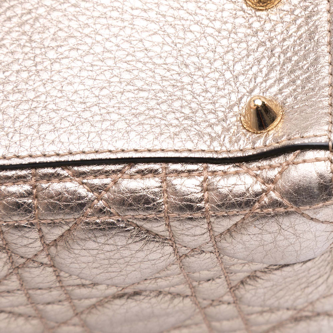 Small Metallic Grained Calfskin Cannage Supple Lady Dior Gold - Gaby Paris