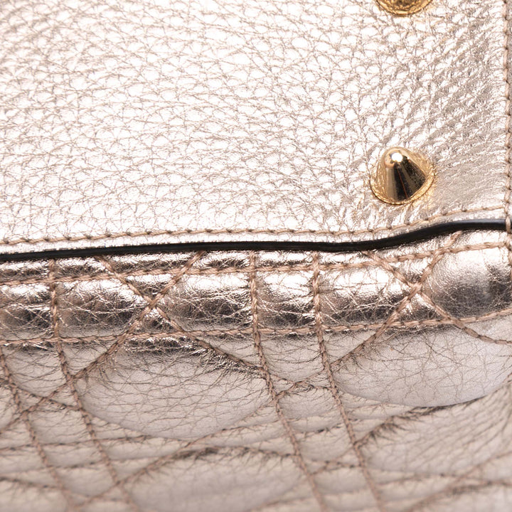 Small Metallic Grained Calfskin Cannage Supple Lady Dior Gold - Gaby Paris
