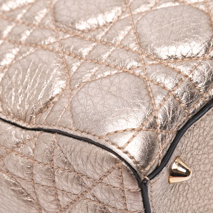 Small Metallic Grained Calfskin Cannage Supple Lady Dior Gold - Gaby Paris