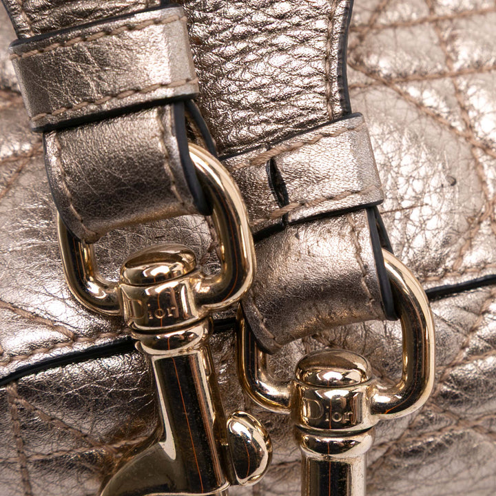 Small Metallic Grained Calfskin Cannage Supple Lady Dior Gold - Gaby Paris
