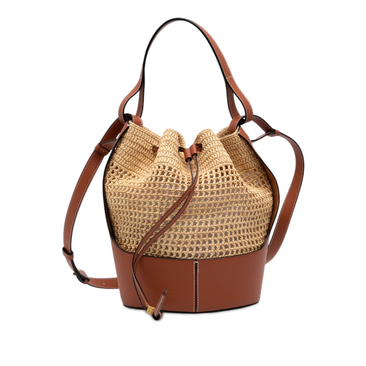LOEWE Small Raffia et Cuir de veau Balloon Bucket Sac