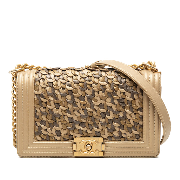 Chanel Old Medium Braided Metallic Cuir d’agneau Boy à rabat