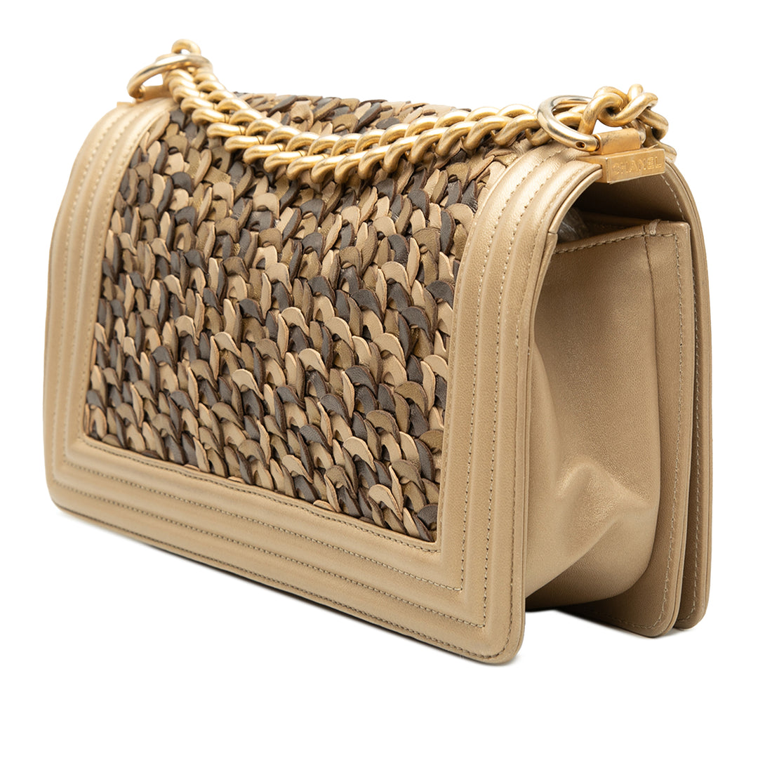 Chanel Old Medium Braided Metallic Cuir d’agneau Boy à rabat