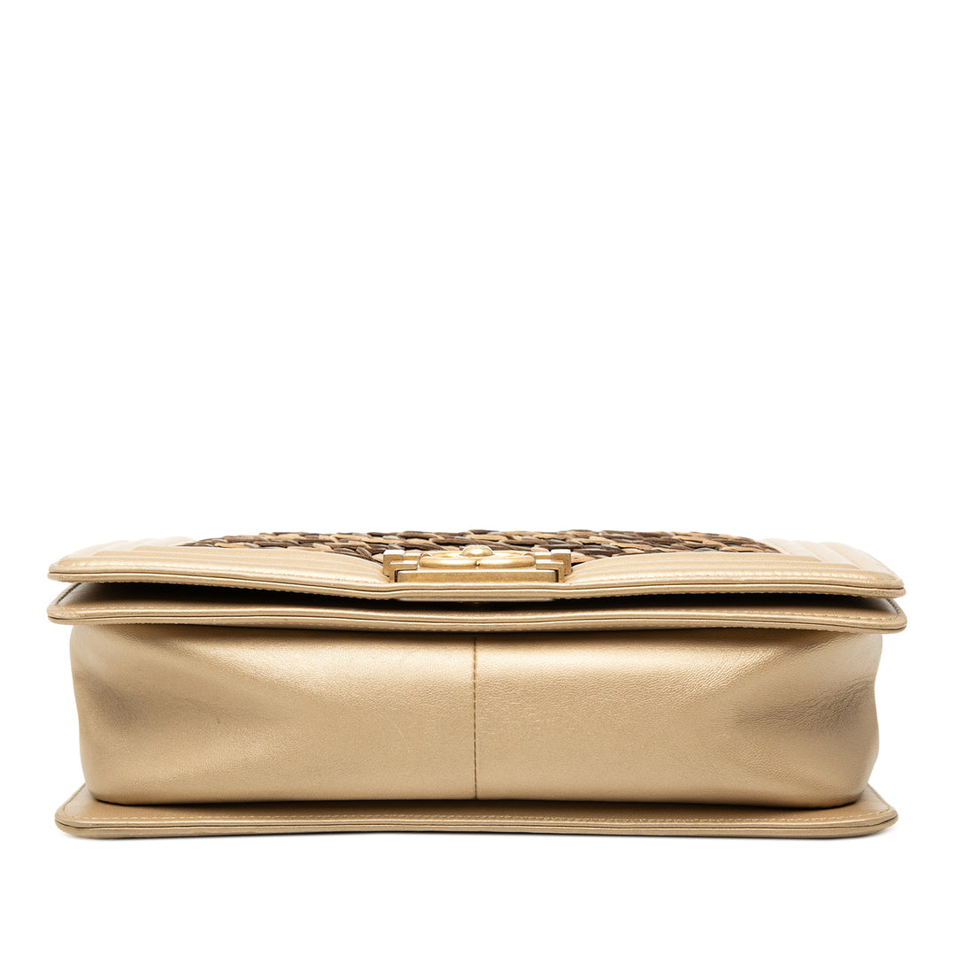 Chanel Old Medium Braided Metallic Cuir d’agneau Boy à rabat