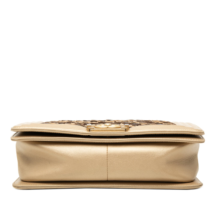 Chanel Old Medium Braided Metallic Cuir d’agneau Boy à rabat