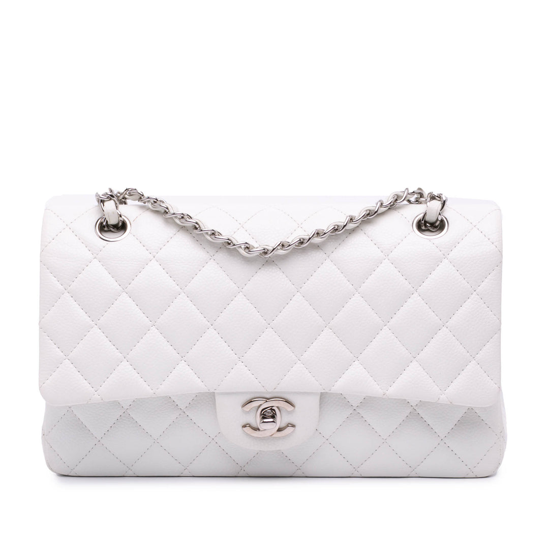 Medium Classic Caviar Double Flap White - Gaby Paris