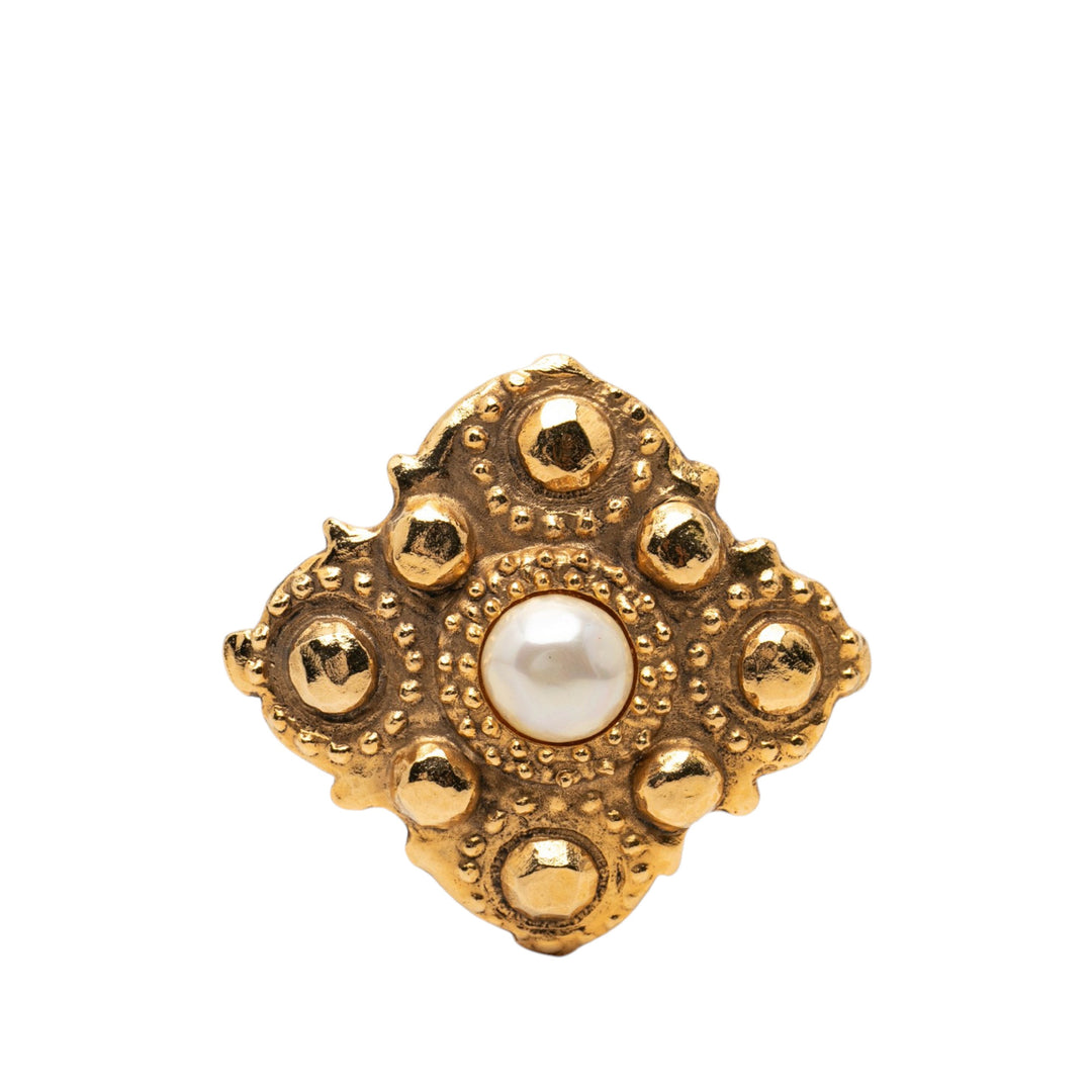 Chanel plaqué Rhombus Perles fantaisie Broche Métal