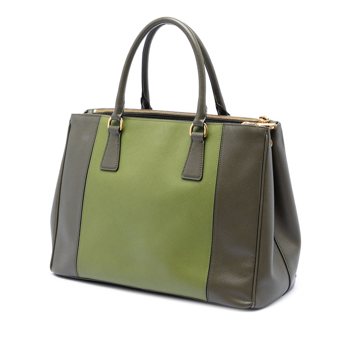 Prada Bicolore Lux Galleria Double Zippé Sac Moyen Cuir Saffiano