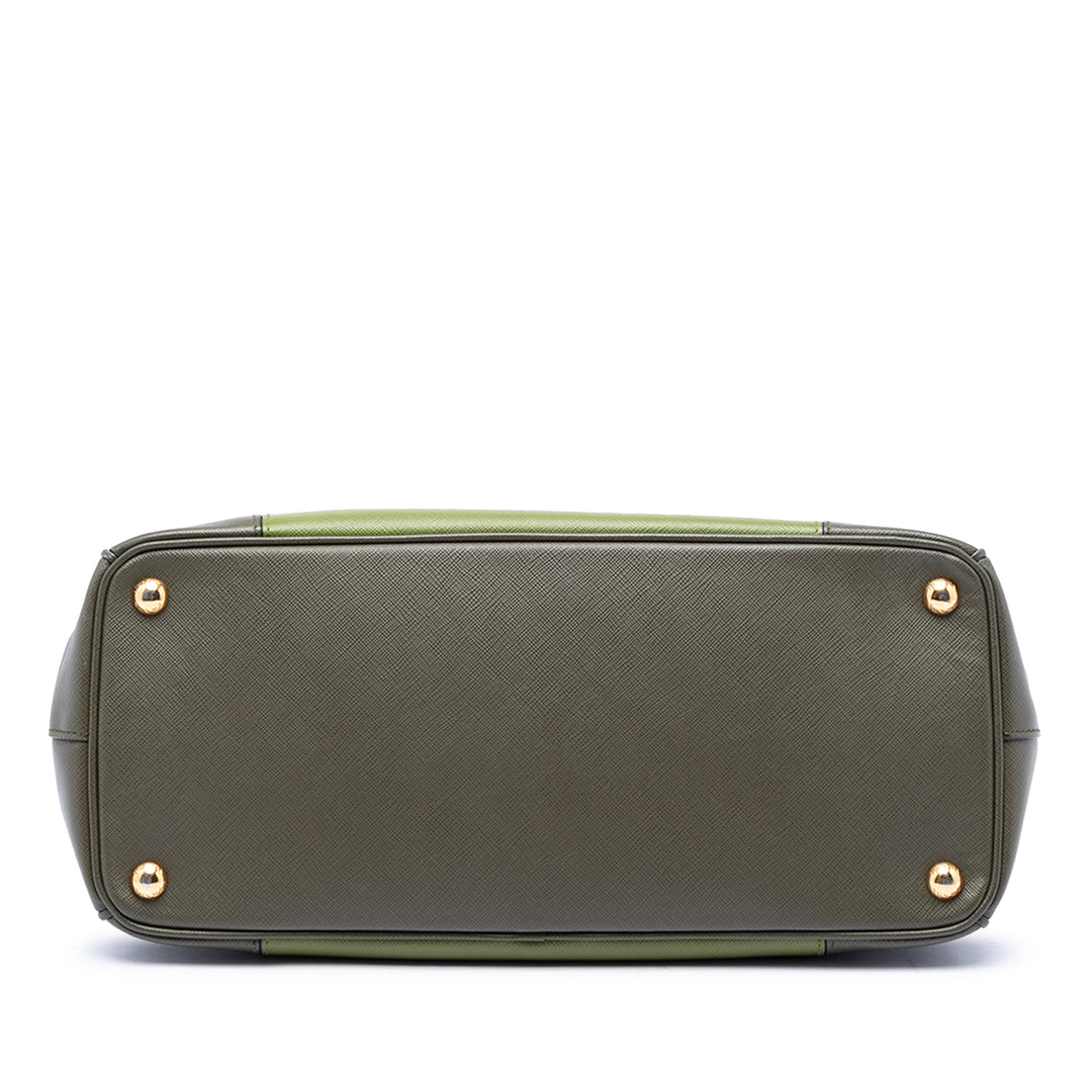 Prada Bicolore Lux Galleria Double Zippé Sac Moyen Cuir Saffiano