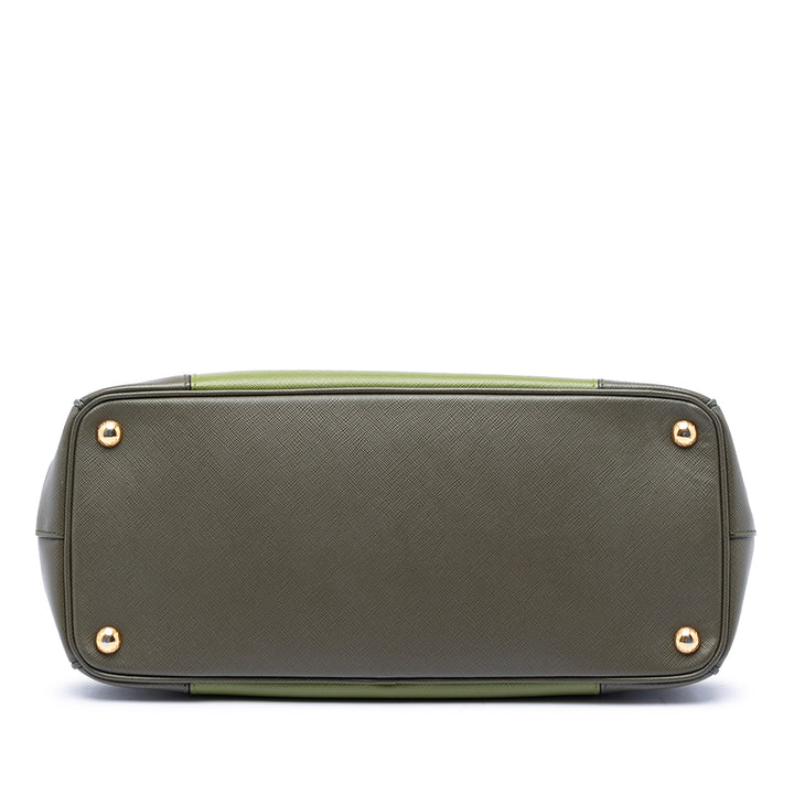 Prada Bicolore Lux Galleria Double Zippé Sac Moyen Cuir Saffiano