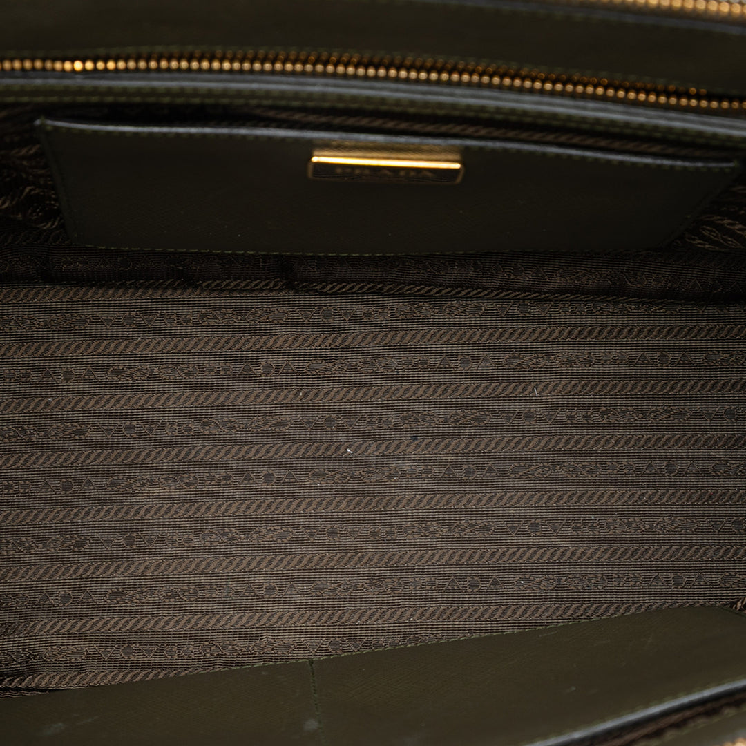 Prada Bicolore Lux Galleria Double Zippé Sac Moyen Cuir Saffiano