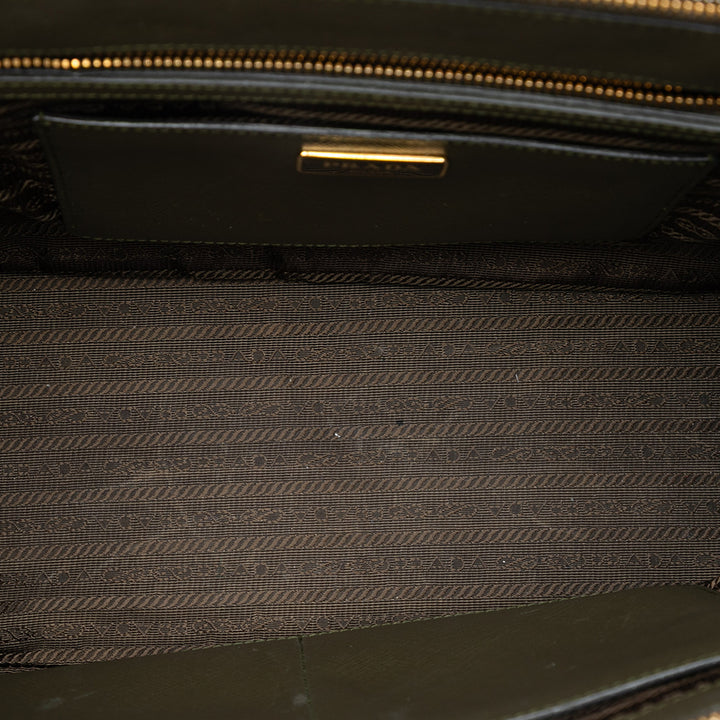 Prada Bicolore Lux Galleria Double Zippé Sac Moyen Cuir Saffiano