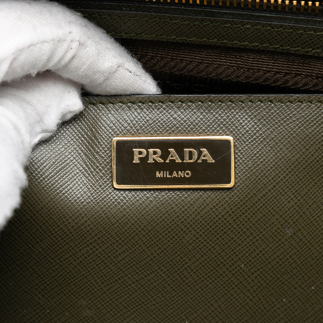 Prada Bicolore Lux Galleria Double Zippé Sac Moyen Cuir Saffiano