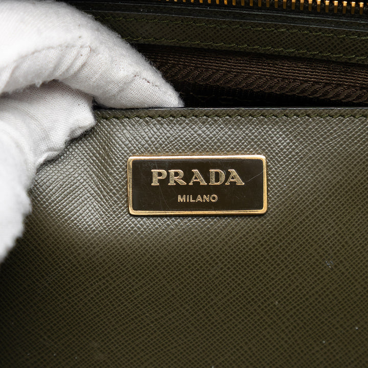 Prada Bicolore Lux Galleria Double Zippé Sac Moyen Cuir Saffiano