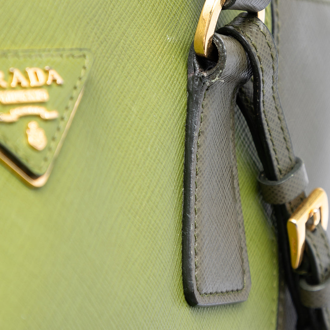 Prada Bicolore Lux Galleria Double Zippé Sac Moyen Cuir Saffiano