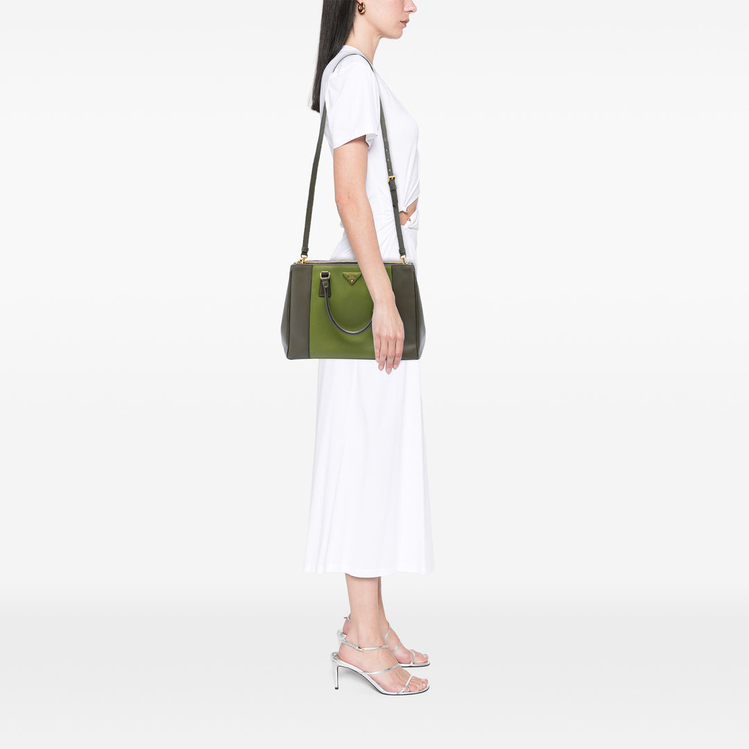 Prada Bicolore Lux Galleria Double Zippé Sac Moyen Cuir Saffiano
