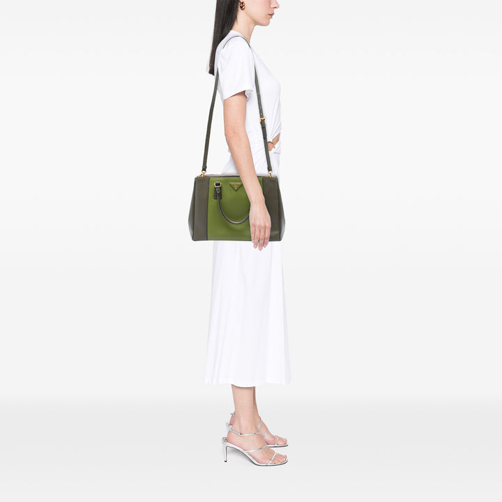 Prada Bicolore Lux Galleria Double Zippé Sac Moyen Cuir Saffiano