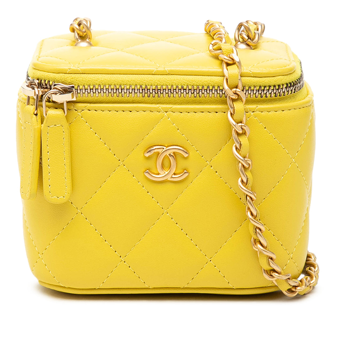 CC Matelassé Vanity avec chaîne Mini Cuir d'agneau Jaune