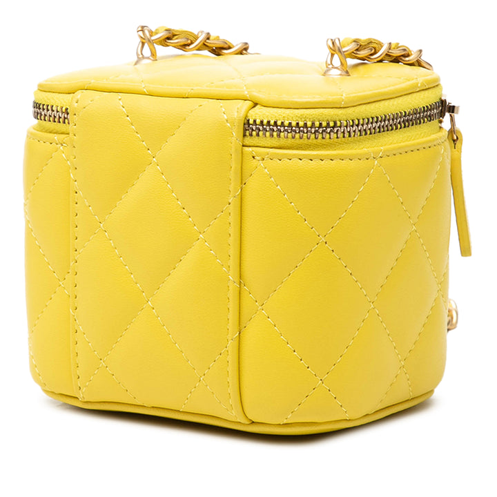 CC Matelassé Vanity avec chaîne Mini Cuir d'agneau Jaune