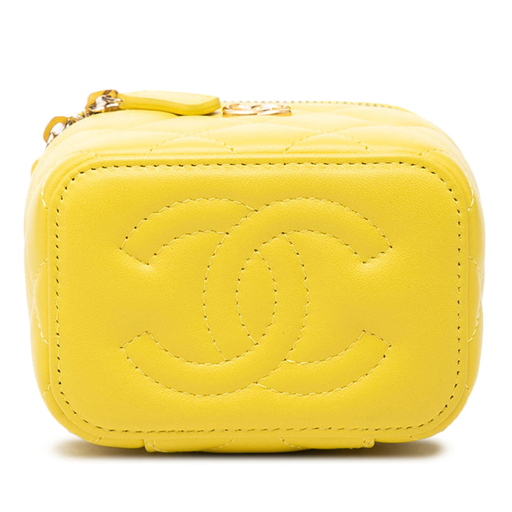 CC Matelassé Vanity avec chaîne Mini Cuir d'agneau Jaune