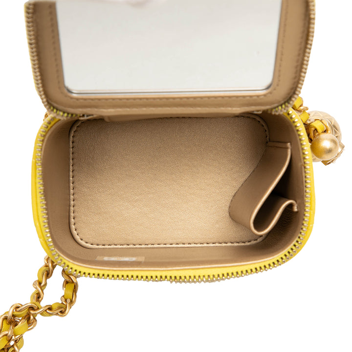 CC Matelassé Vanity avec chaîne Mini Cuir d'agneau Jaune