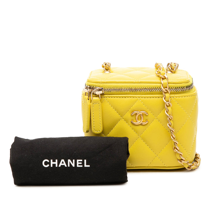 CC Matelassé Vanity avec chaîne Mini Cuir d'agneau Jaune