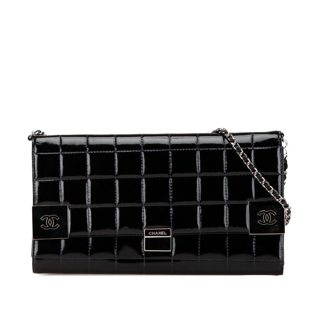 Chanel CC Chocolate Bar Cuir verni Pochette on Chain Noir – GABY PARIS Authentique