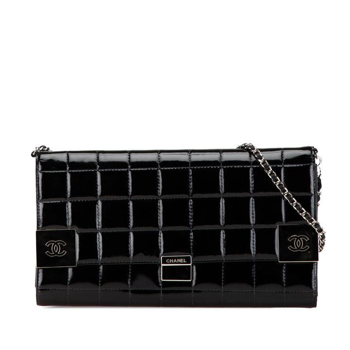 Chanel CC Chocolate Bar Cuir verni Pochette on Chain Noir – GABY PARIS Authentique