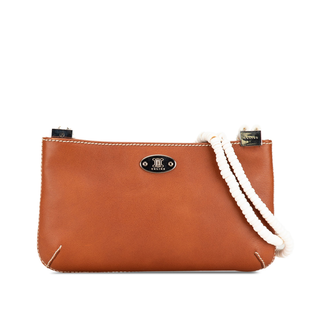 Calfskin Shell Strap Shoulder Bag Brown - Gaby Paris