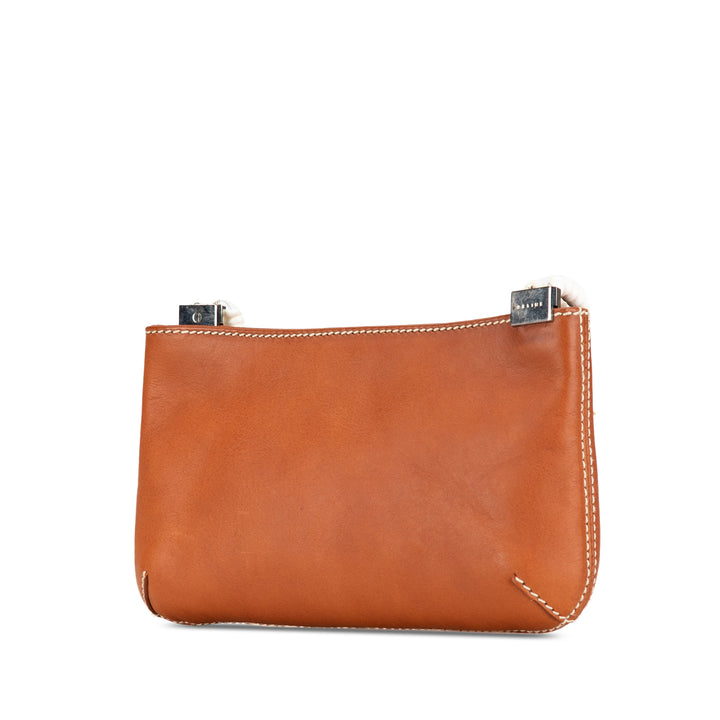 Calfskin Shell Strap Shoulder Bag Brown - Gaby Paris