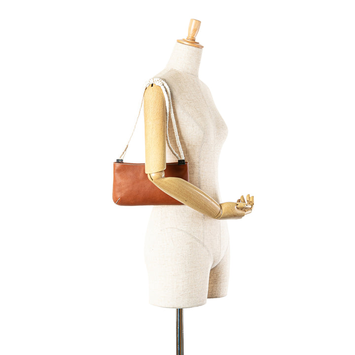 Calfskin Shell Strap Shoulder Bag Brown - Gaby Paris