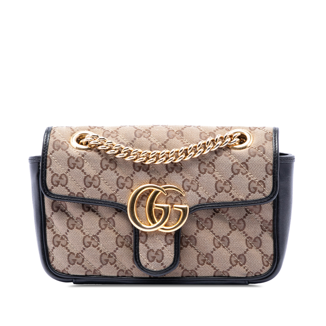 Gucci Small GG Marmont Matelasse Diagonal GG Toile et Cuir Sac bandoulière