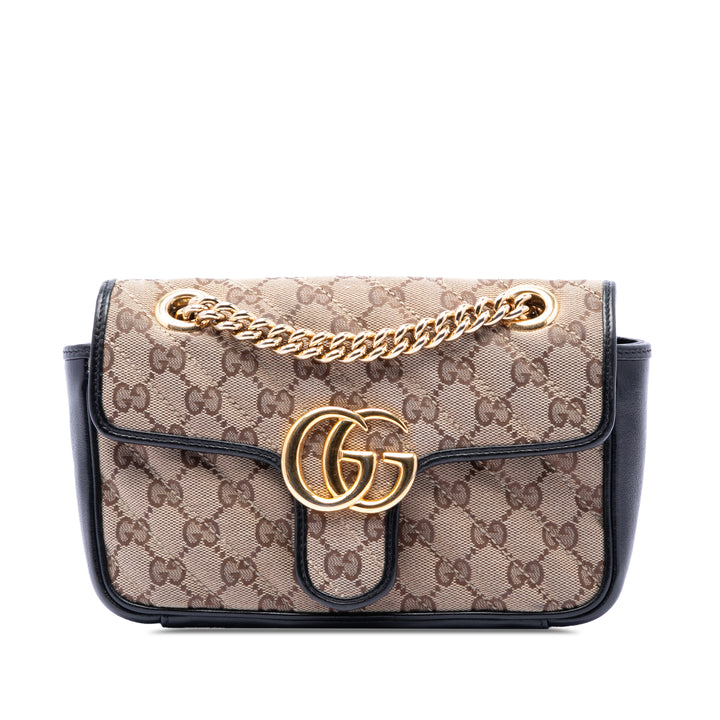 Gucci Small GG Marmont Matelasse Diagonal GG Toile et Cuir Sac bandoulière