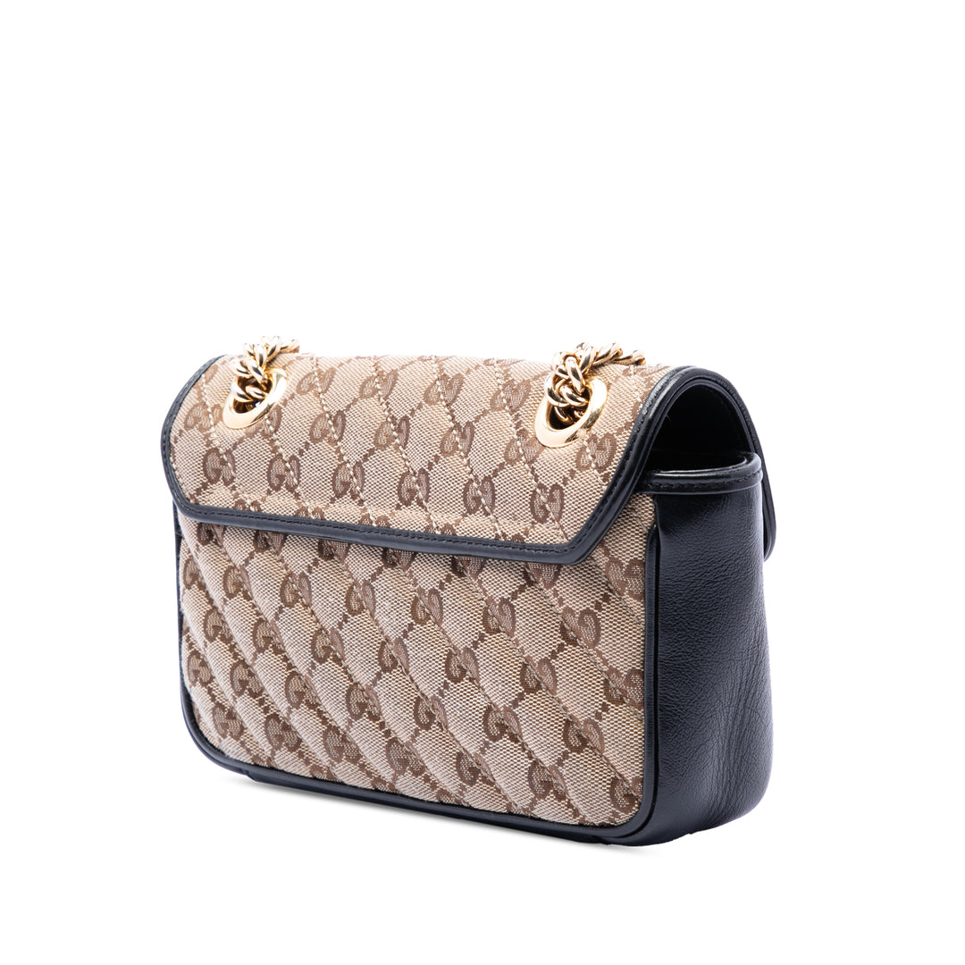 Gucci Small GG Marmont Matelasse Diagonal GG Toile et Cuir Sac bandoulière