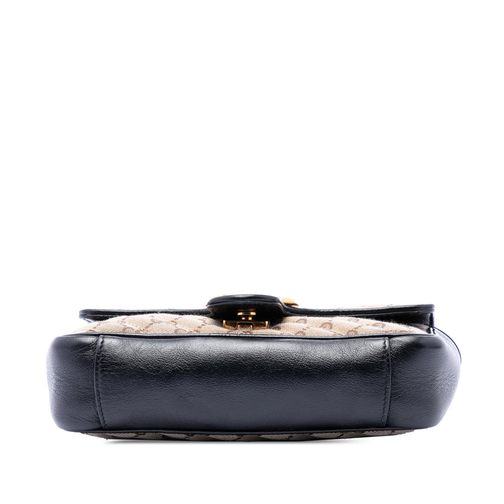 Gucci Small GG Marmont Matelasse Diagonal GG Toile et Cuir Sac bandoulière