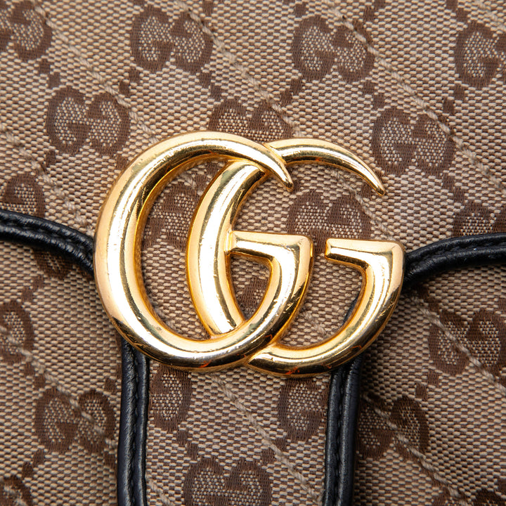 Gucci Small GG Marmont Matelasse Diagonal GG Toile et Cuir Sac bandoulière