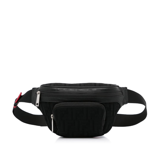 FF Neoprene Vitello Grace Perforated Pocket Belt Bag Black - Gaby Paris