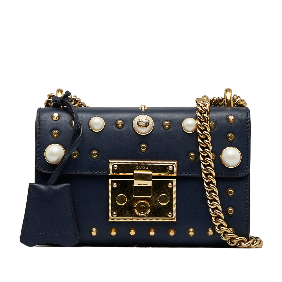 Small Pearl Studded Padlock Crossbody Blue - Gaby Paris