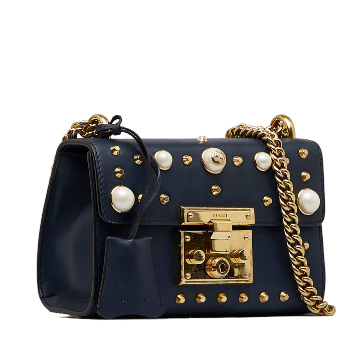 Small Pearl Studded Padlock Crossbody Blue - Gaby Paris